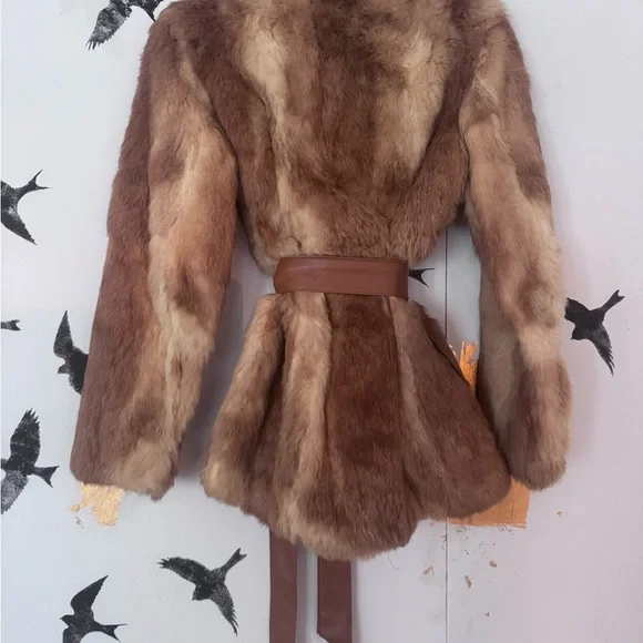 Vintage Genuine Fur Belted Wrap Coat | Soft Honey Brown | Glam Boho Luxe - Picture 6 of 8